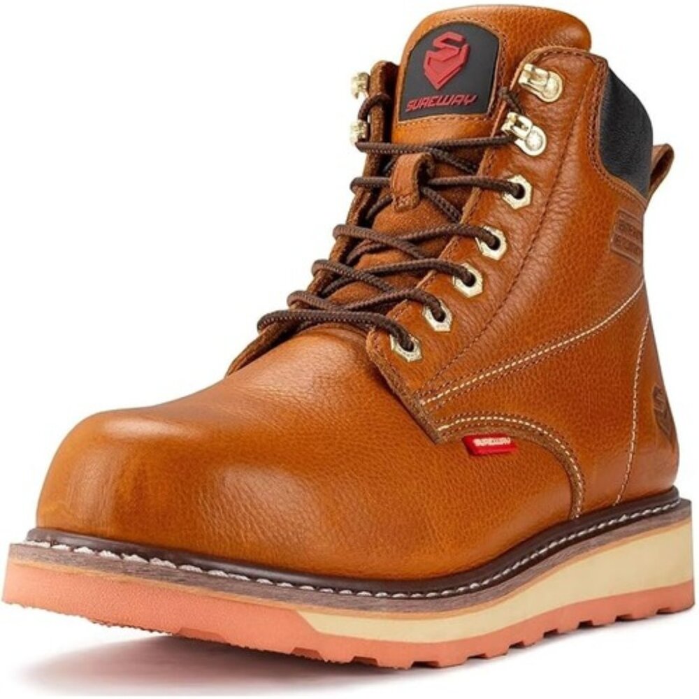 NWT SUREWAY Mens Heavy Duty Work Leather Brown Construction Boots- Size 10.5